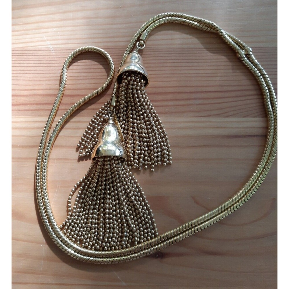 Lele Sadoughi Womens Gold Tone Long Double Tassel Statement Necklace Signed